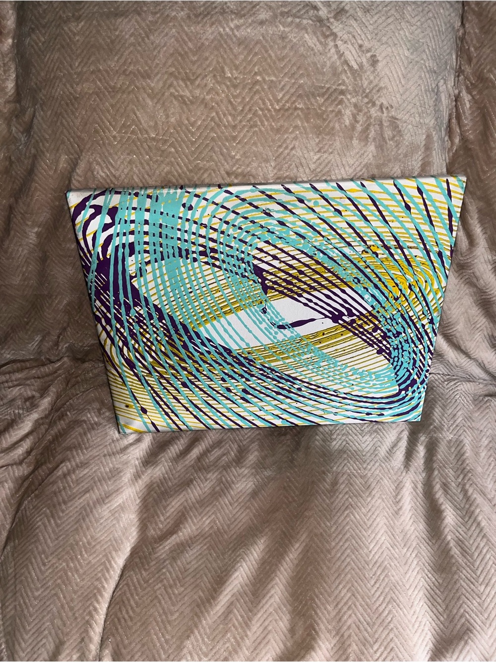 Abstract Swirl Canvas Drip Art - Teal, Yellow & Purple - DIY Homeade